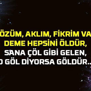 Gözüm, aklım, fikrim var deme hepsini öldür, Sana çöl gibi gelen, o göl diyorsa göldür…