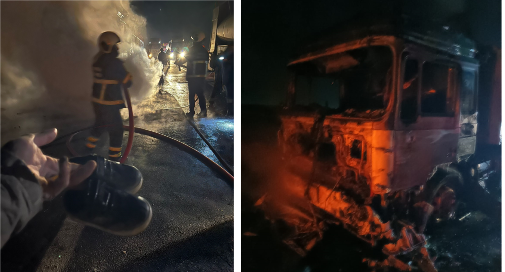 Nusaybin’de seyir halindeki soğan yüklü TIR alev aldı