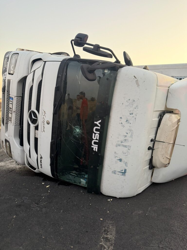 Nusaybin’de Kek yüklü TIR devrildi: 2 yaralı